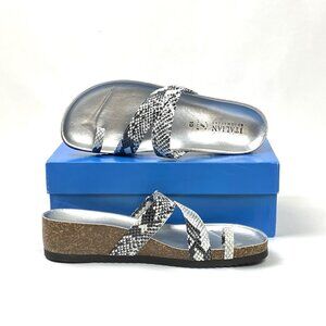 New Italian Shoemakers Giia Toe Loop Platform Wedge Heel Sandal, White Snake,10